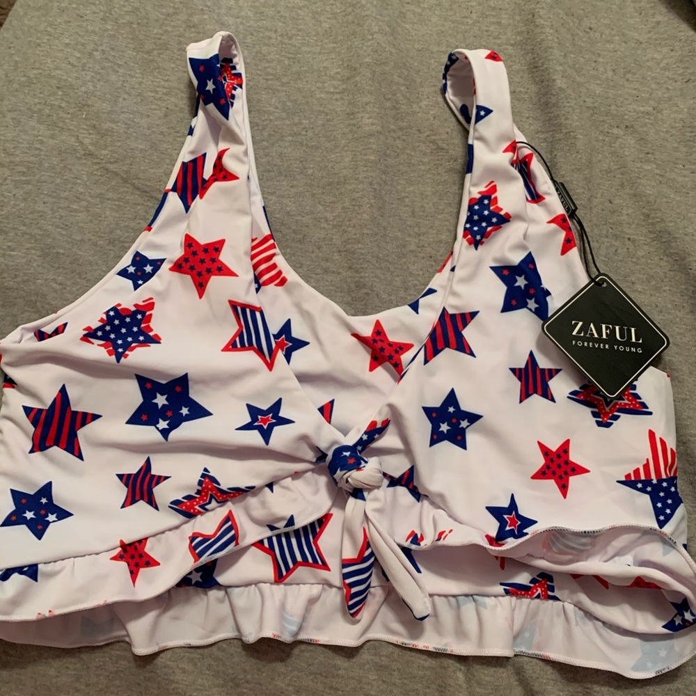 White blue and red star bikini top